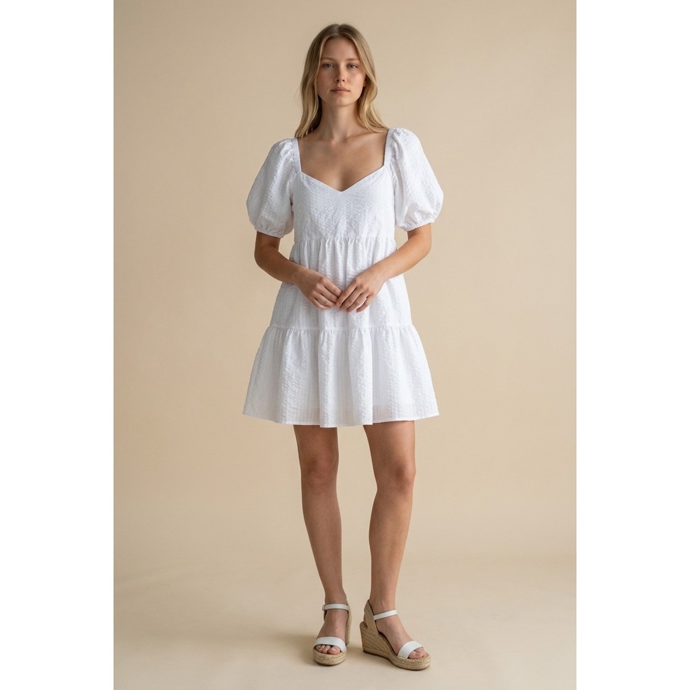 NEW Old Navy White Seersucker Puff Sleeve Babydoll Mini Dressβ XL Women Summer